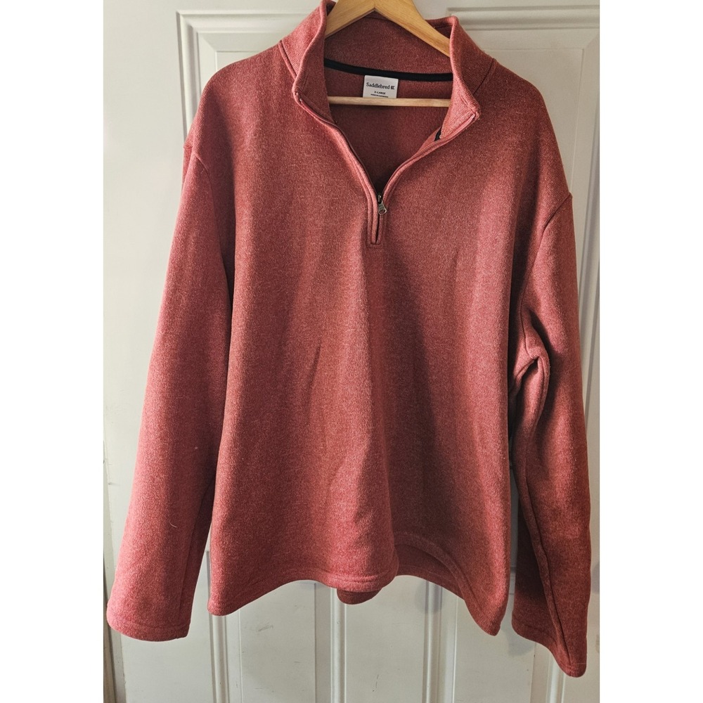 Saddlebred XL Red Orange Quarter Zip‎ Fleece Pullover Sweater Mens Casual